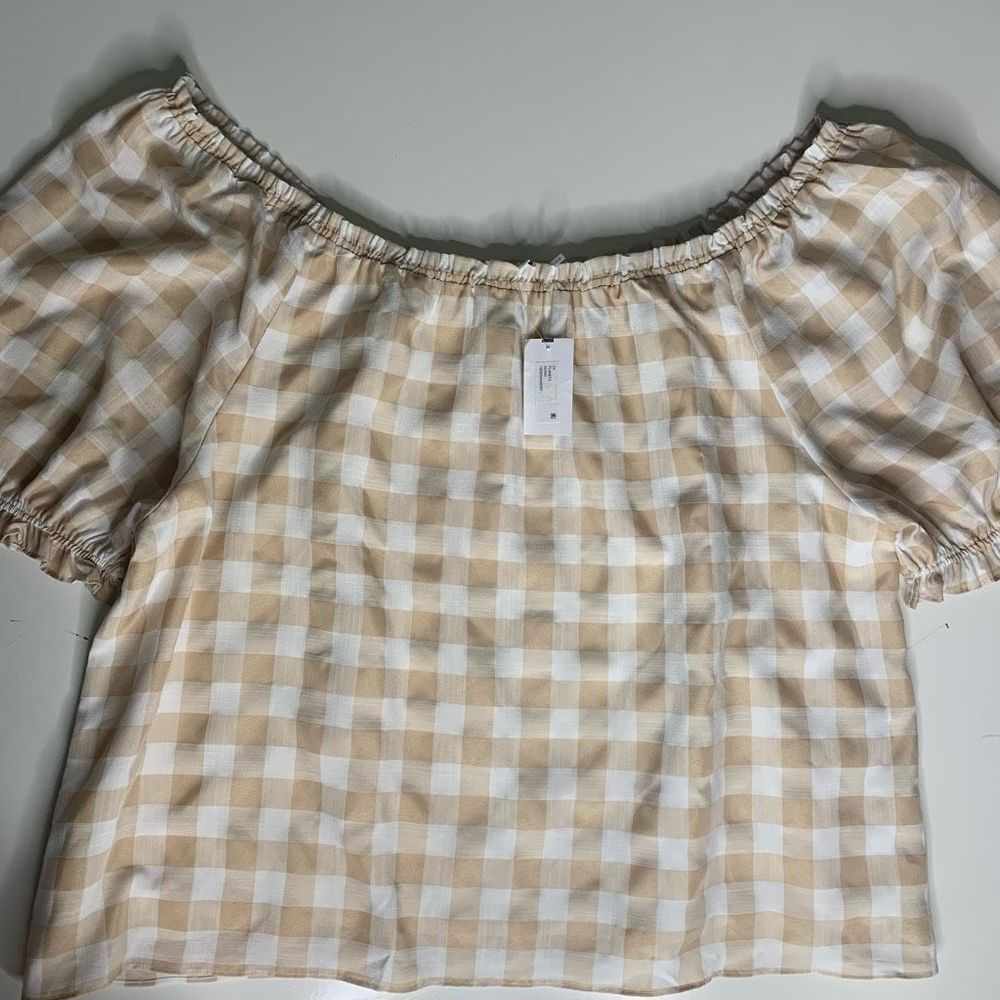 English Factory Women's Cream & White Plaid Off-The-Shoulder Blouse Size 2X NWT